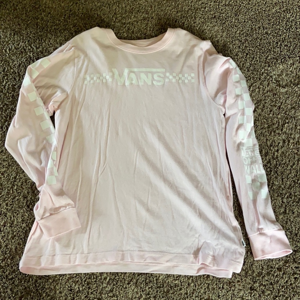 Light pink and white vans long sleeve worn once